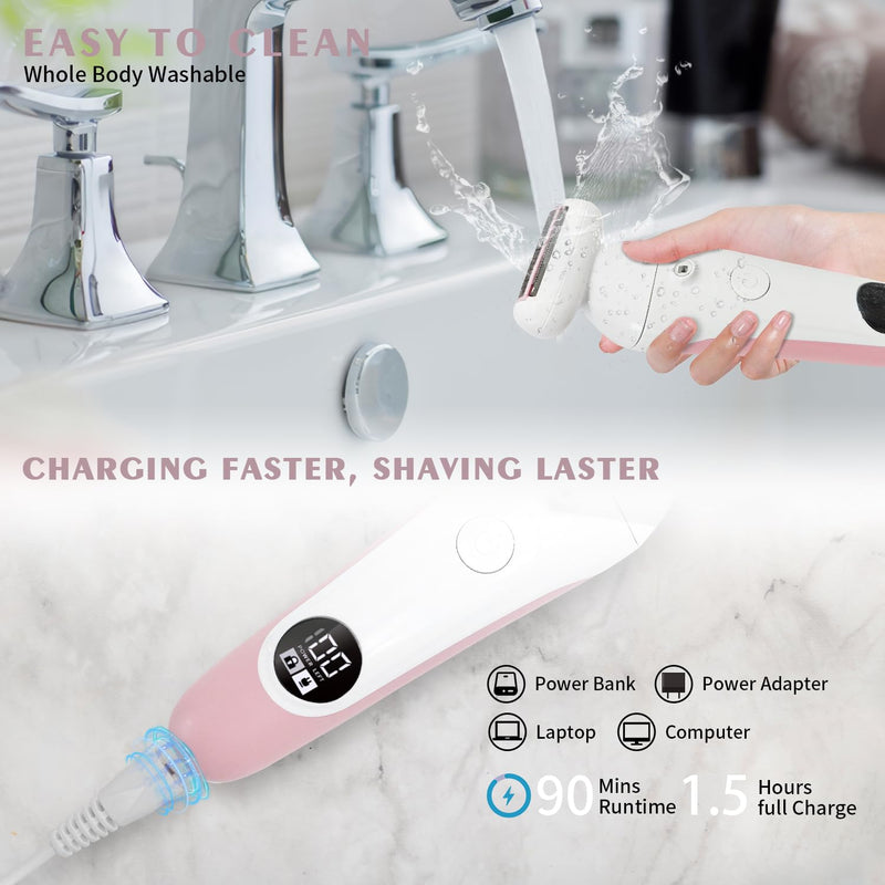 [Australia] - 5 in 1 Electric Shaver for Women,Epilators Hair Removal for Women's Body, Electric Razor for Women Legs Public Area Bikini Trimmer, Face Scrubber, Facial Cleaning Brush Dry Wet Gift Set (Pink) 