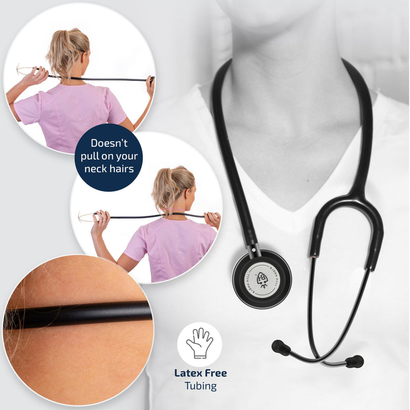 [Australia] - Scandinavian Classic Matte Black Stethoscope | Lightweight 5.1oz All Black Stethoscope | Stainless Steel Dual Head Turnable Chestpiece | Nursing Stethoscope | Black Tube 29in | MBB Matte Black - Black 