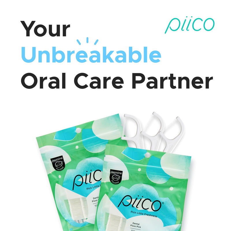 [Australia] - Piico Xylitol Floss Picks, 100 Count - Unbreakable, Shred-Resistant, Resealable, Unique Flavored Dental Flossers for Adults, Portable (Jasmine) Jasmine 