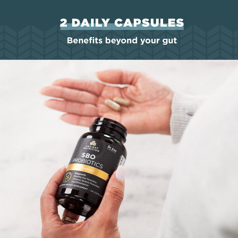 [Australia] - Ancient Nutrition Probiotics, SBO Probiotics Gut Restore 60 Ct, Promotes Gut Health, Digestive and Immune Support, Gluten Free, Ancient Superfoods Blend, 25 Billion CFUs* Per Serving 1 Count (Pack of 1) 