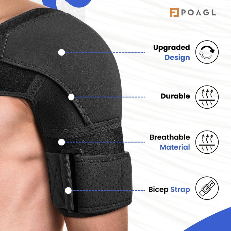 [Australia] - POAGL Adjustable Shoulder Brace for Men - Both Left and Right Arm - Pain Relief for Torn Rotator Cuff, Compression Support Sleeve for Dislocation, Bursitis, Tendonitis (Black, Medium) Black 