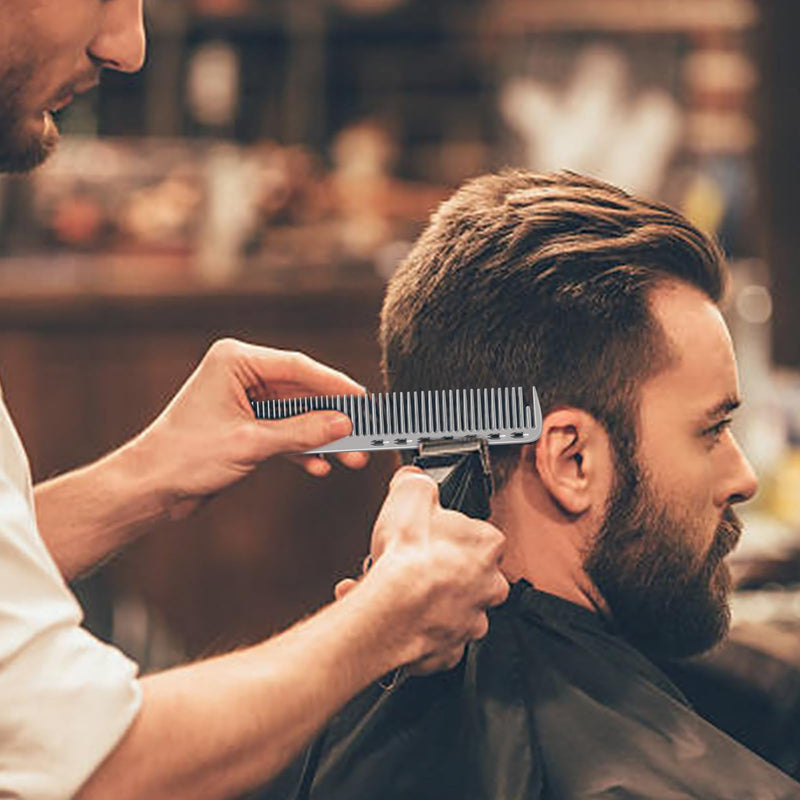 CGBARBER 4 Types Aluminum Hair Combs for Cutting Stainless Steel Hair Tail Metal Comb (silver) silver