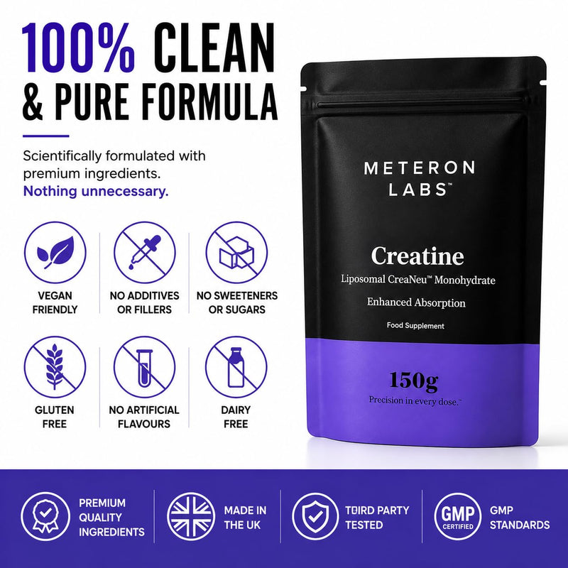 Liposomal Creatine Monohydrate Powder | Micronised Creatine Monohydrate | 5g Creatine Per Serving | Enhanced Liposomal Delivery | Unflavoured Creatine Powder | Vegan | 150g | Meteron Labs UK