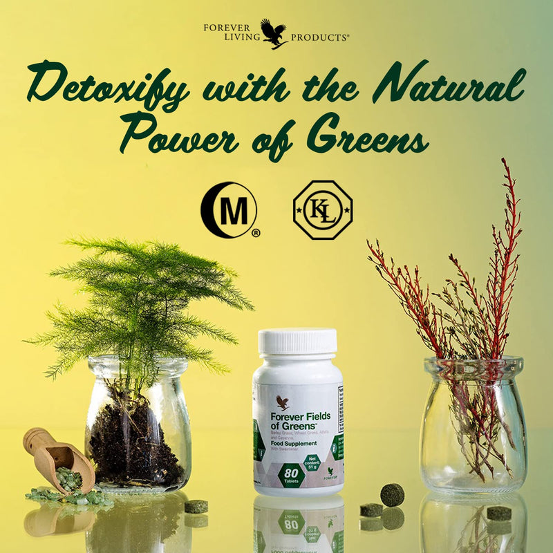 [Australia] - Forever Living - Forever Fields of Greens: Green Superfood Supplement for Cleansing - Alkalize with Barley Grass, Wheat Grass, Alfalfa - 80 Tablets 