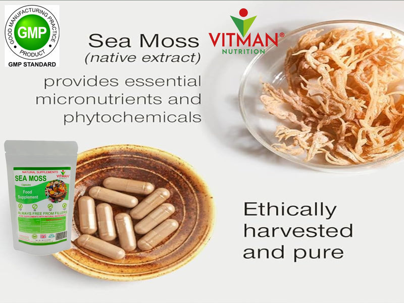 Sea Moss Capsules x60, High Strength, Natural Irish Sea Moss Supplement, Rich in Minerals & Iodine, Gluten Free, Sugar Free, GMO Free, Vegan