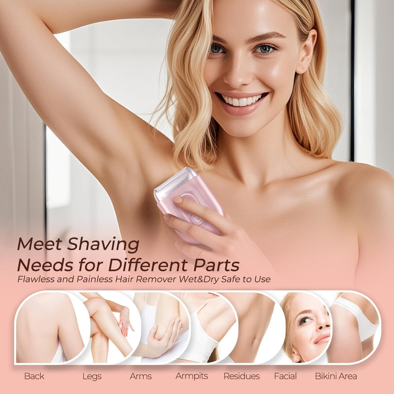 Electric Razor for Women - Mini Bikini Trimmer - Shaver for Pubic, Legs, Arm & Body - Painless Hair Removal Device - Cordless Wet & Dry Use
