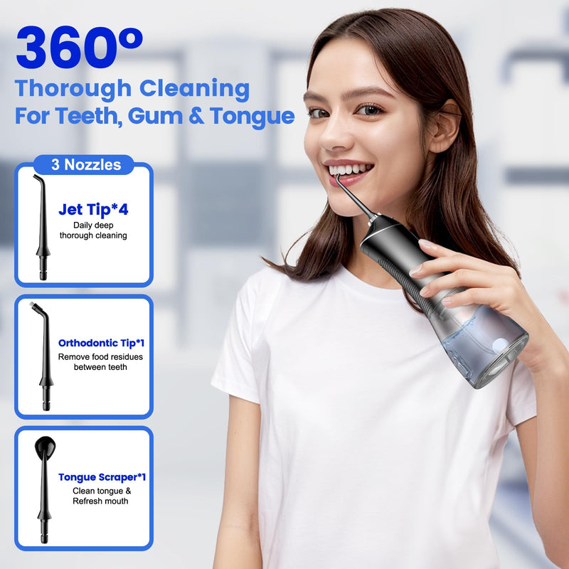 [Australia] - Water Flosser for Teeth Cleaning and Flossing, 5 Modes Rechargeable Cordless Oral Irrigator 320ml Water Tank Teeth Cleaner, IPX7 Waterproof Portable Electric Dentel Flossers for Home and Travel,Black Black 