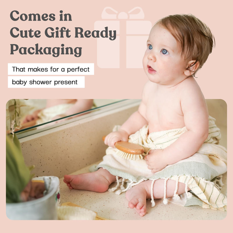 [Australia] - 4 Piece Wooden Baby Hair Brush and Comb Set for Newborns & Toddlers in Chic Gift Box - Ultra Soft Natural Goat Hair and Wood Baby Brush Set Prevents Cradle Cap - Perfect Registry Gift (Pink) Pink 