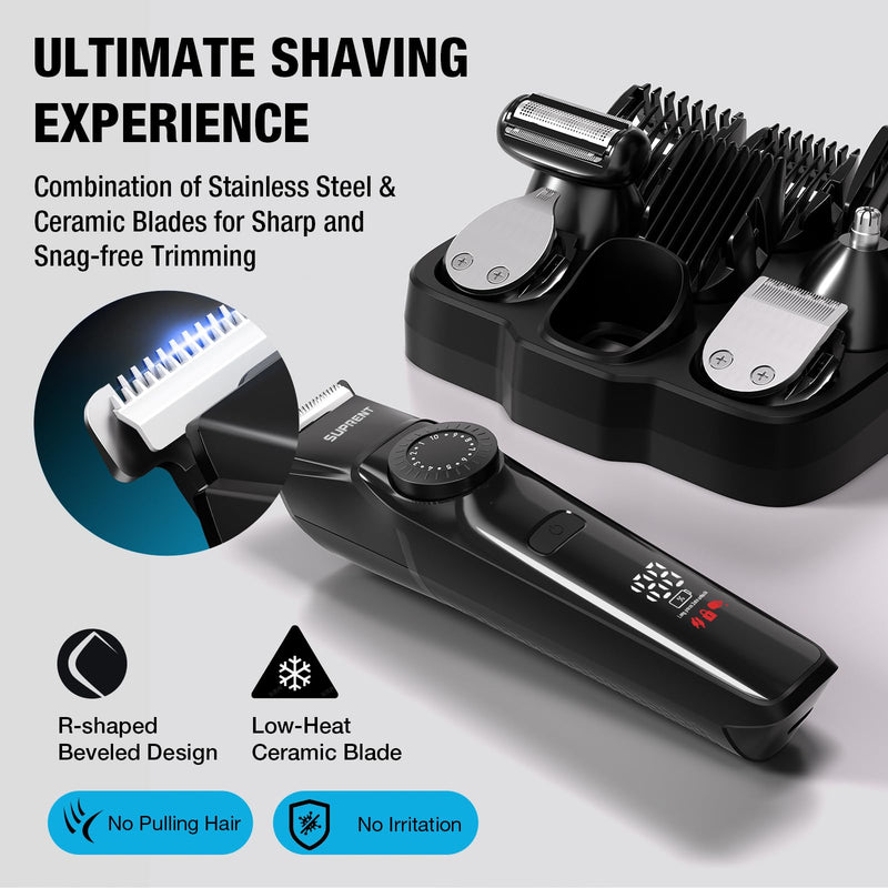 [Australia] - SUPRENT Beard Trimmers for Men - All-in-One Mens Grooming Kits with 40 Precision Dials，Waterproof Adjustable Trimmers for Hair, Beard, Face, Nose & Body, USB-C Rechargeable, 3.5H Running Time (Black) Black 