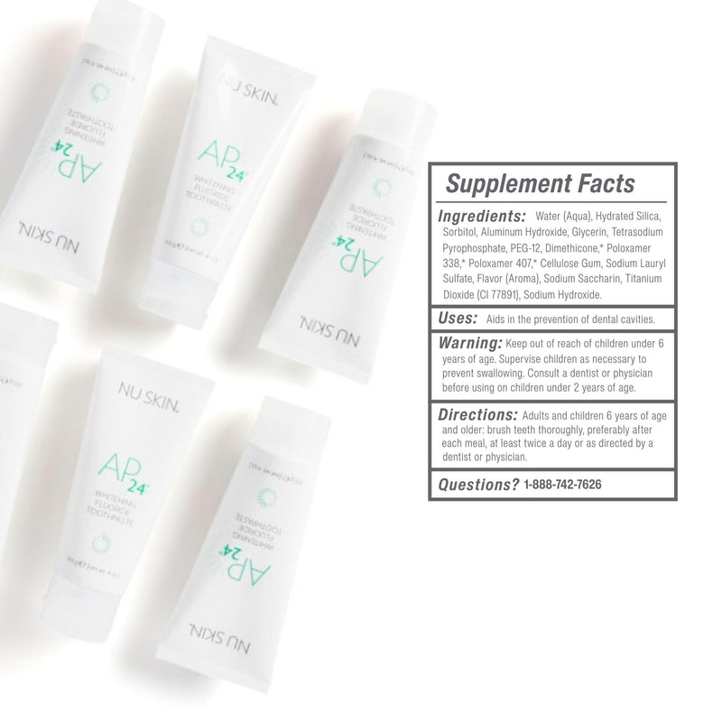 Nu Skin AP 24 Whitening Fluoride-Free Toothpaste | 4 Oz | 1 Pack | Vanilla mint flavor, no peroxide or fluoride | Enamel-safe | Brightens teeth, removes surface stains, and fights plaque 4 Ounce (Pack of 1)