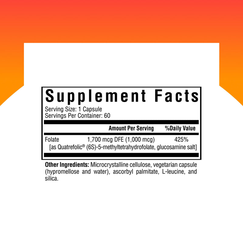 Seeking Health L-Methylfolate 1mg Supports Healthy MTHFR, Mood, and methylation- 60 Capsules
