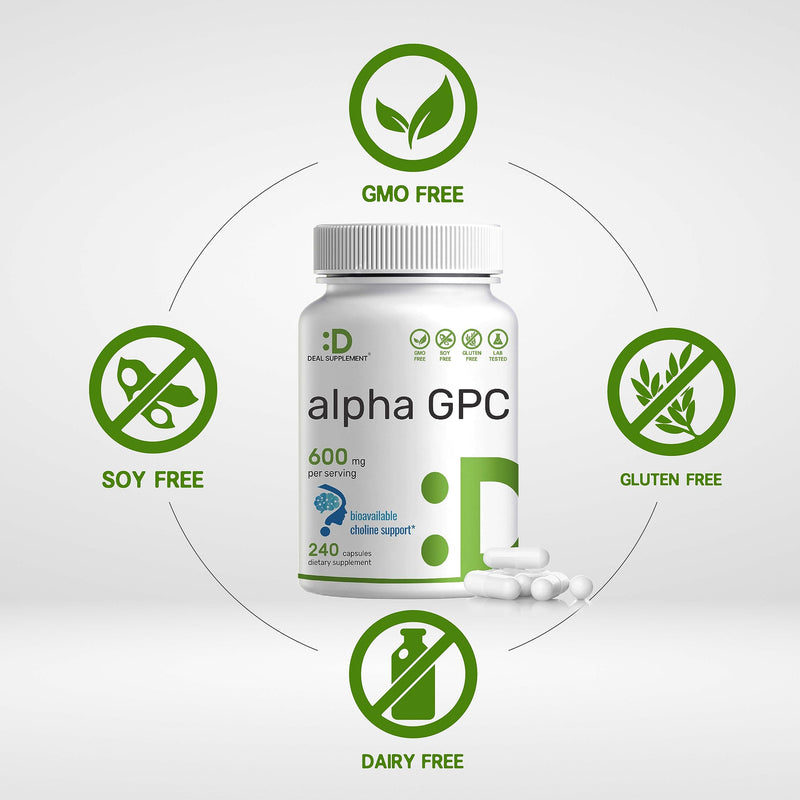 [Australia] - Alpha GPC 600mg Per Serving, 240 Capsules ‚Äì Bioavailable Choline Replenishment ‚ÄìNootropic Brain Health Supplements for Memory and Focus ‚Äì Non-GMO, Gluten Free 