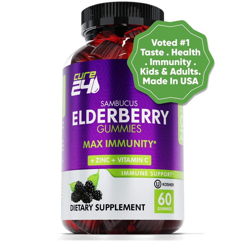 [Australia] - Sambucus Elderberry Gummies for Adults & kids, Black Elderberry Vitamin C and Zinc Supplements, Triple immune support Supplement, 60 chews, Made in USA 