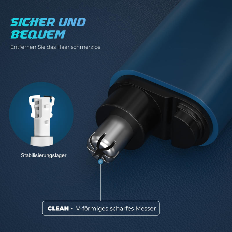 [Australia] - Nose Hair Trimmer, Painless Nose Hair Trimmer for Men and Women, Type-C Charge, Stainless Steel Double Blade Design, IPX7 Waterproof, Equipped with Ultra-Quiet Motor, Easy to Carry (Blue) 