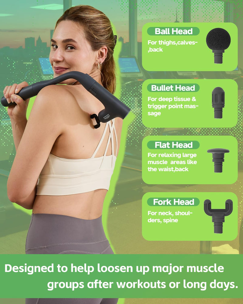 [Australia] - 3 Style Back Massage Gun with Extended Handle for Hard-to-Reach Areas, Convertible Massager Pain Relief Deep Tissue Percussion Muscle Massager Shoulder, and Legs for Men and Women 