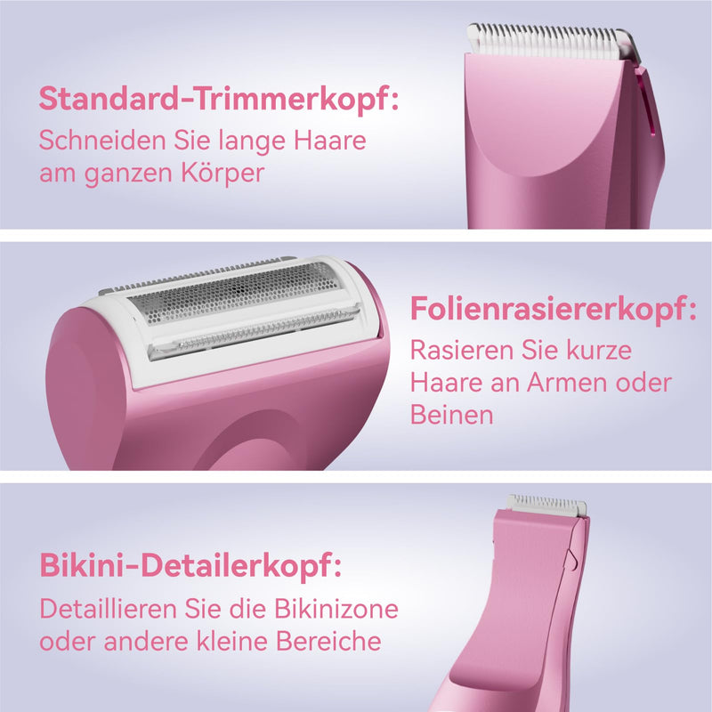 [Australia] - Unibono women's electric razor kit, 3-in-1 intimate razor for women, women's razor wet and dry razor trimmer for bikini area, armpits, legs, USB-C rechargeable with storage bag, pink 