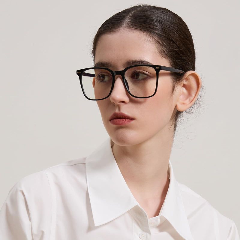 [Australia] - Oversized Square Blue Light Blocking Glasses for Women Men, Anti-Fatigue Computer Monitor Gaming Glasses Reduce Eye Strain(Black) Black Clear 