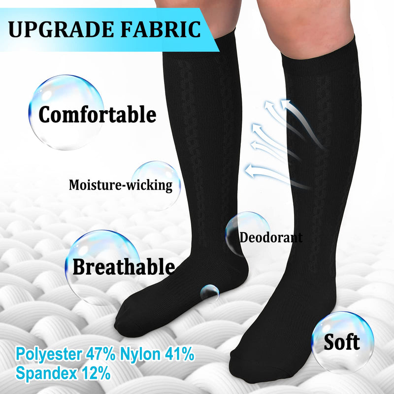 30-40mmHg Medical Graduated Compression Socks for Women&Men Circulation-Knee High Socks for Support,Hiking,Running 1-2 Pack Black Large-X-Large