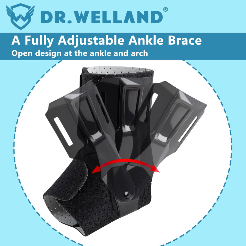 Dr.Welland Ankle Brace with Side Stabilizers -Adjustable Ankle Support for Sprains, Sports Injuries, Plantar Fasciitis, Injury Recovery, Best Ankle Support for Running, Basketball, Volleyball (Medium) Medium