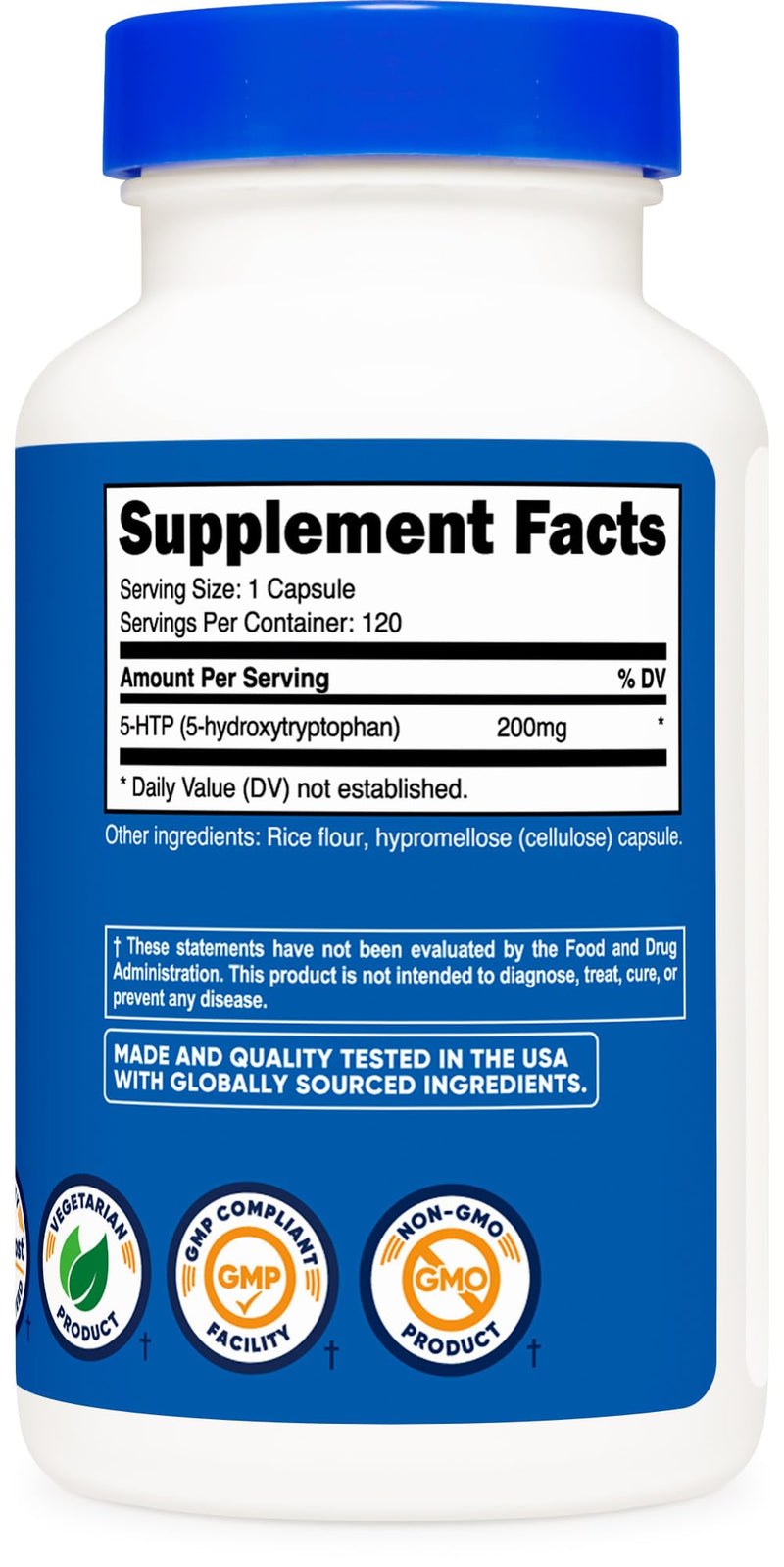 [Australia] - Nutricost 5-HTP 200mg, 120 Vegetarian Capsules (5-Hydroxytryptophan) - Non-GMO & Gluten Free 120 Count (Pack of 1) 