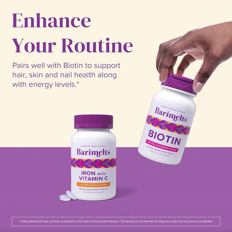 [Australia] - BariMelts Iron Supplement with Vitamin C - 1 Month Supply (90 Fast-Dissolving Tablets) - Post-Op Bariatric Vitamins 90 Count (Pack of 1) 