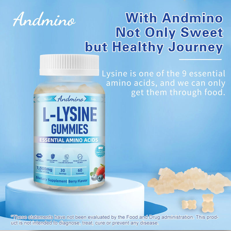 [Australia] - L-Lysine Gummies 1000 mg, with Trehalose, L Lysine Gummies for Lips & Oral Wellness, Immune Support & Collagen & Calcium, for Adults & Kids, Non-GMO, Vegan, Gluten Free, Berry Flavor, 60 60 Count (Pack of 1) 