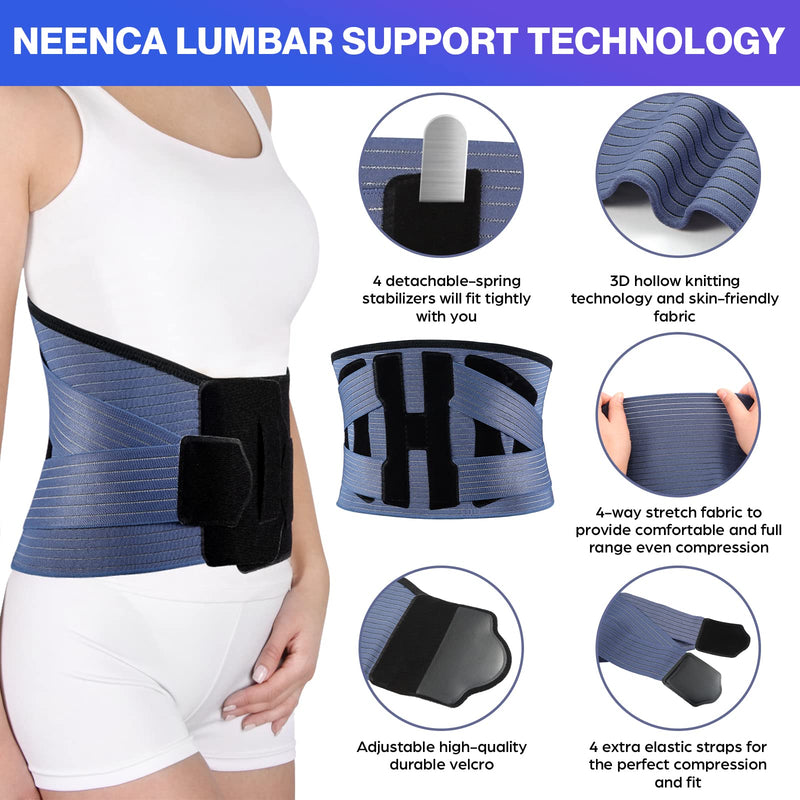 [Australia] - NEENCA Back Support Brace, Adjustable Lumbar Support for Pain Relief of Back/Lumbar/Waist, Waist Wrap with Spring Stabilizers for Injury, Herniated Disc,Sciatica, Scoliosis and more - FSA/HSA APPROVED Large Navy Blue-Black 