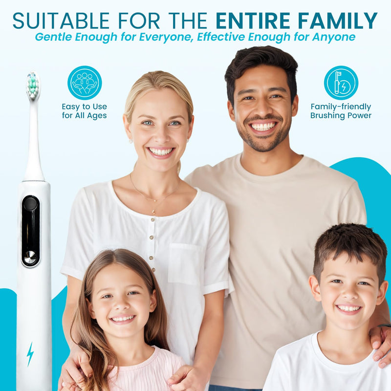 Electric Toothbrush with Tynex Bristles - Rechargeable Toothbrush with 30-Second Reminder & 2-Minute Smart Timer - IPX7 Waterproof Sonic Tooth Brush Includes 2 Tooth Brush Heads