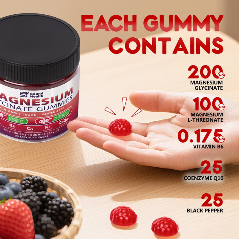 Magnesium Glycinate Gummies, High Absorption Magnesium Gummies with Glycinate, L-Threonate & Vitamin B6, Sugar Free Chews for Adults, Supports Calm, Non-GMO, Vegan 120 Count 120 Count (Pack of 1)