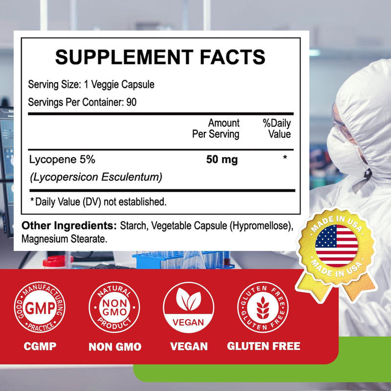 [Australia] - Lycopene Supplements for Men 50mg, Natural Tomato Antioxidant Supplement, 90 Veggie Capsules-Cardiovascular Health, Immune Support & Skin Health, 3 Month Supply 