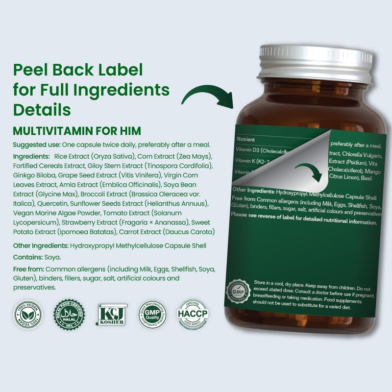 ZeroHarm Men’s Multivitamin – Plant-Based Formula with Vitamins A, B, C, D3, Iron & Magnesium – Liposomal Absorption – Powered by Real Food Ingredients – 120 Vegan Capsules