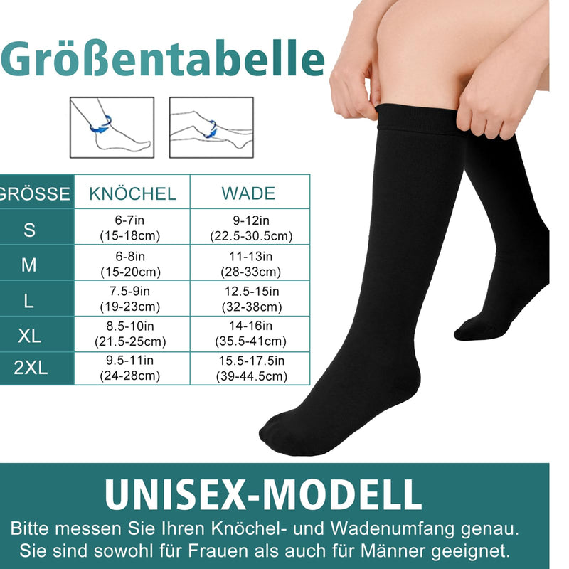 [Australia] - Evolyline 2 pairs of medical compression stockings for women and men, 20-30 mmHg, class 2, calves, closed toe area, support stockings, compression socks, thrombosis stockings, graduated support for edema, black, XXL 