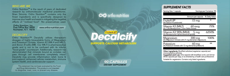 Decalcify - Fruitex-B, Vitamin K2 (MK4 and MK7), Magnesium and Potassium Orotate, 90 Vegetarian Capsules