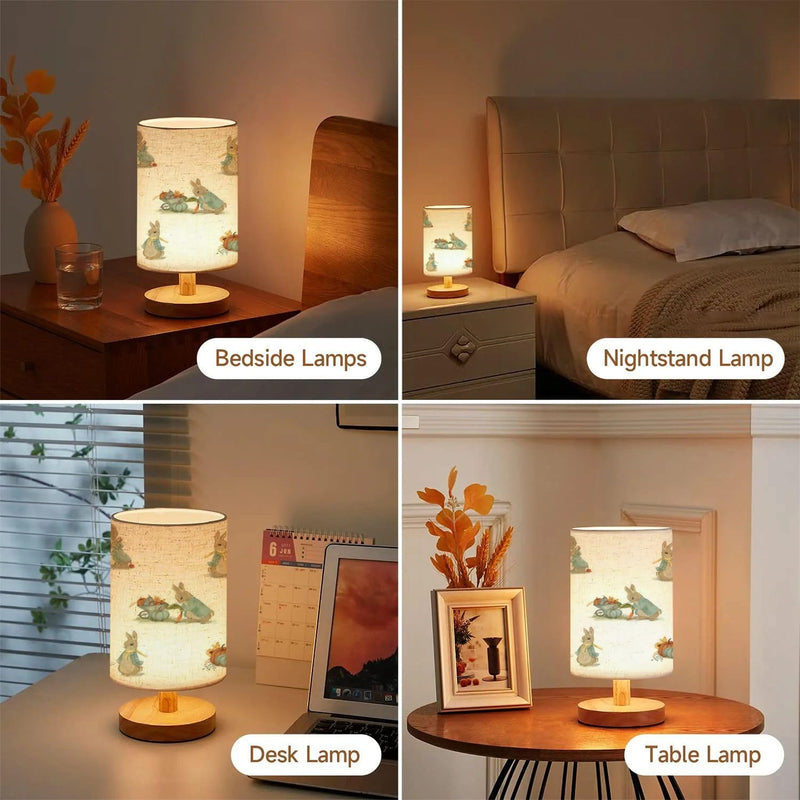 [Australia] - Bedside Lamp for Bedroom, seamless pattern childrens illustrations rabbit autumn pattern nursery Small Lamp, Linen Lampshade Table Lamp, Dimmable Nightstand Lamp with Woodbase for Living Room Office 11'x5.5' Pattern5 
