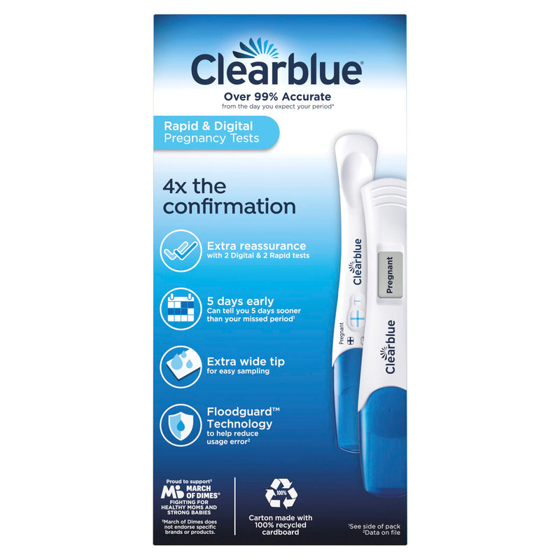 Clearblue Pregnancy Test Combo Pack, 4ct - Digital with Smart Countdown & Rapid Detection - Value Pack 4 Count (Pack of 1) Combo 4