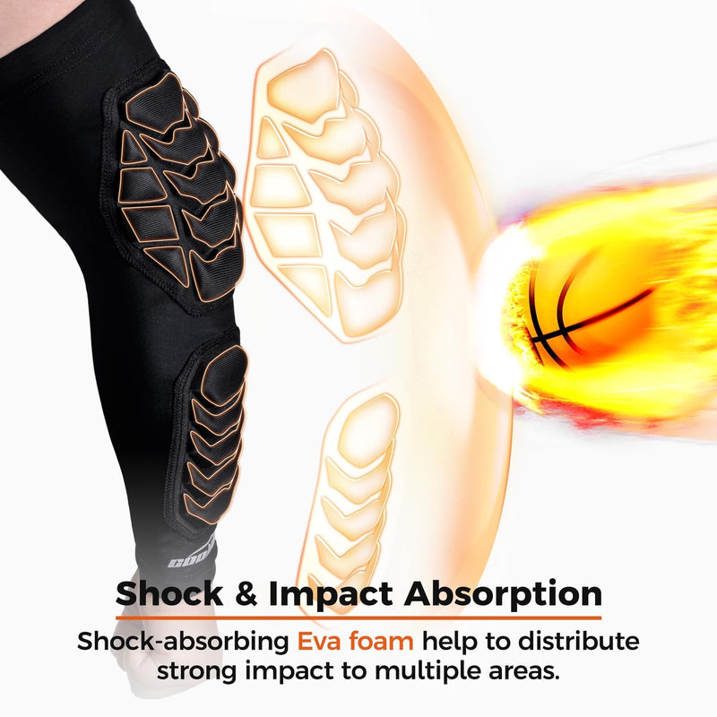 COOLOMG Football Arm Pads Padded Forearm Elbow Sleeves | Padded Compression Arm Sleeves for Football Basketball Volleyball 1 Pair Black Large