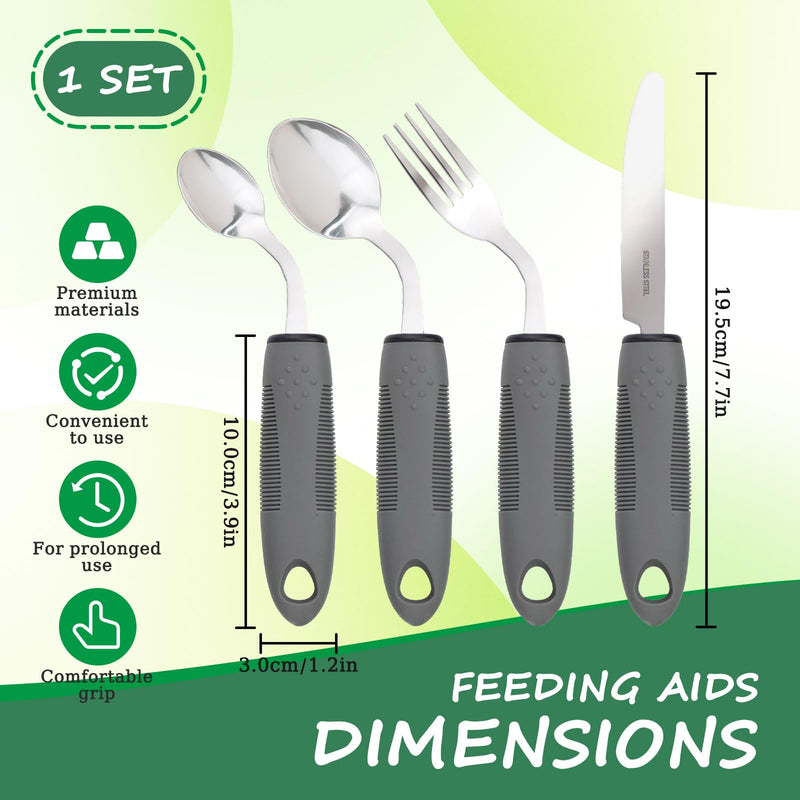 4 Packs Bendable Cutlery for Arthritic Hands Adaptive, Easy Grip Disabled Cutlery for Adults Stainless Steel Set with Spoon Fork Knife Elderly Nonslip Utensils Eating Aids (4 Packs) 4 Packs