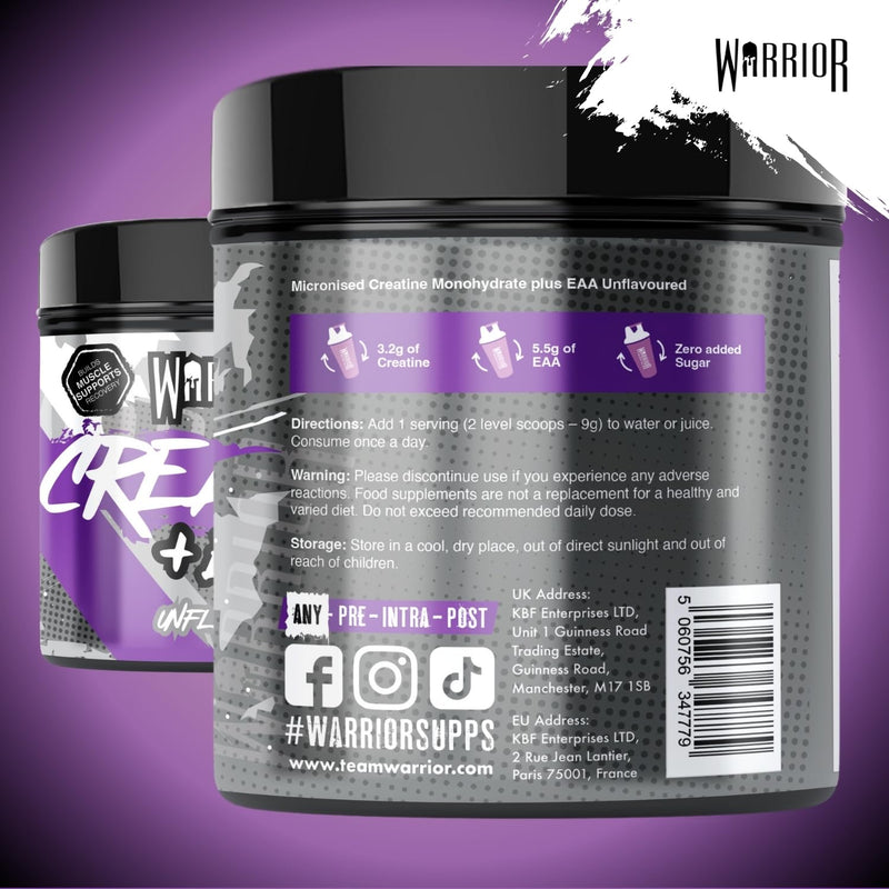 Warrior Creatine Monohydrate Powder + EAA 270g (30 Servings) – Pure Creatine with Essential Amino Acid Supplements for Muscle Recovery & Growth, Pre & Post Workout for Men & Women – Unflavoured