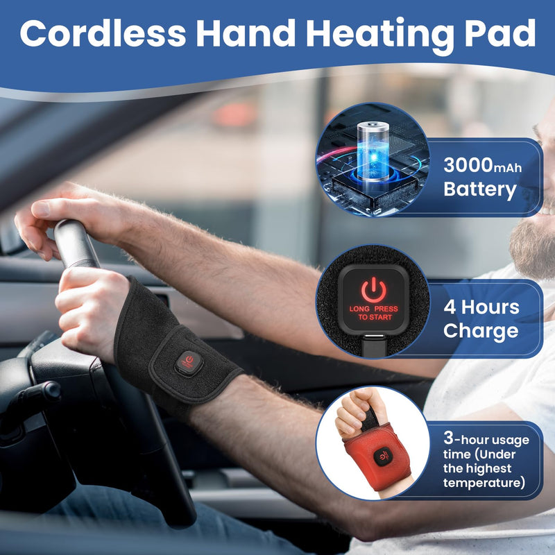 [Australia] - Wrist Heating Pad, Heated Wrist Wrap for Arthritis Carpal Tunnel Tenosynovitis Relief, 3 Temperature Levels with 3000 mAh Rechargeable Battery (Black) 