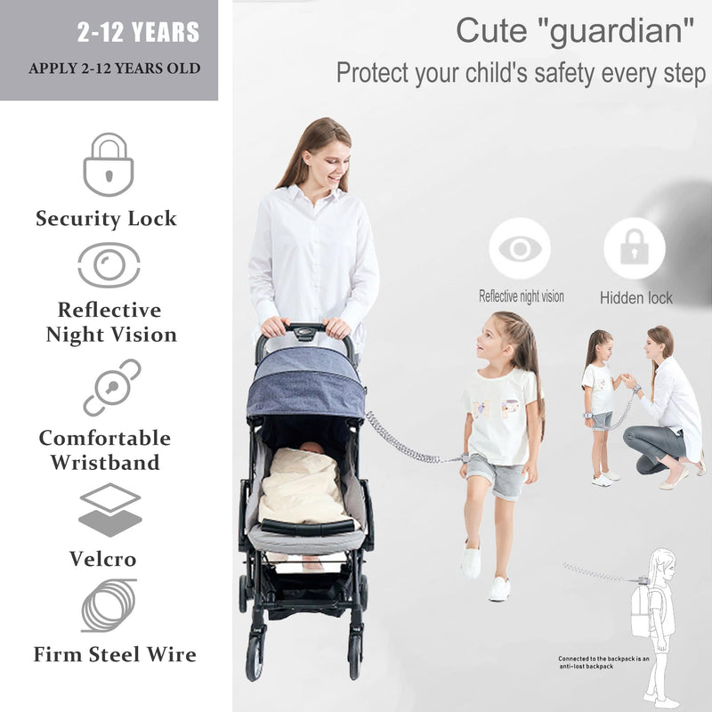 [Australia] - Toddler Harness Walking Leash- Child Anti Lost Wrist Link - Child Safety Harness - Upgrade with Reflective(6.5ft) - for Boys and Girls,Not Easy to Open Without Key (Cool Black) Cool black 