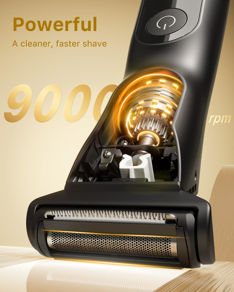[Australia] - 2025 New Manscape Groin & Body Hair Trimmer for Men, 2 in 1 Electric Ball Pubic Trimmer & Shaver, Replaceable Blade Heads, USB-C Fast Charging, LED Display, Waterproof Wet/Dry Shaver, Black 