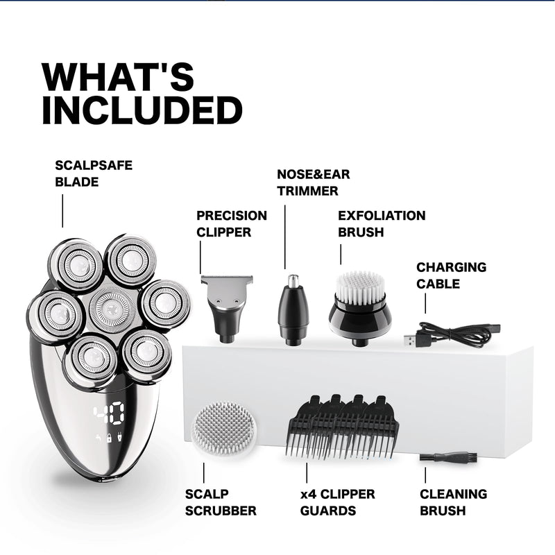 [Australia] - Head Shavers for Bald Men, Electric Razor, IPX8 Waterproof Dry/Wet Bald Head Shaver with 10000 RPM High-Speed Motor, Rechargeable Head Razor with LED Display, USB-C Cable, Perfect for Home & Travel 