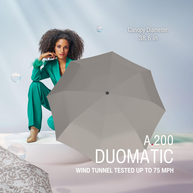 Knirps A.200 UV Sun Umbrella, Automatic Compact, Sandstone Black Coating | 38.5in Canopy, HeatShield UPF 50+, Cuts Heat 40%, Anti-Glare, Automatic Open Close, Windproof to 75mph