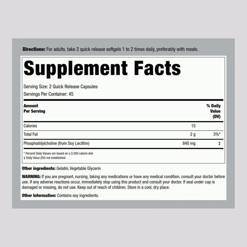 [Australia] - Piping Rock Phosphatidyl Choline 840mg | 90 Softgels | from Soy Lecithin | Non-GMO, Gluten Free Supplement 