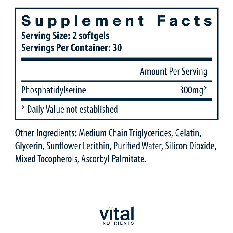 Vital Nutrients Phosphatidylserine - 150mg Phosphatidylserine Supplement - Powerful Nootropic for Attention, Memory, and Mental Focus Support* - Gluten, Dairy, Soy Free - Non-GMO - 60 Softgels