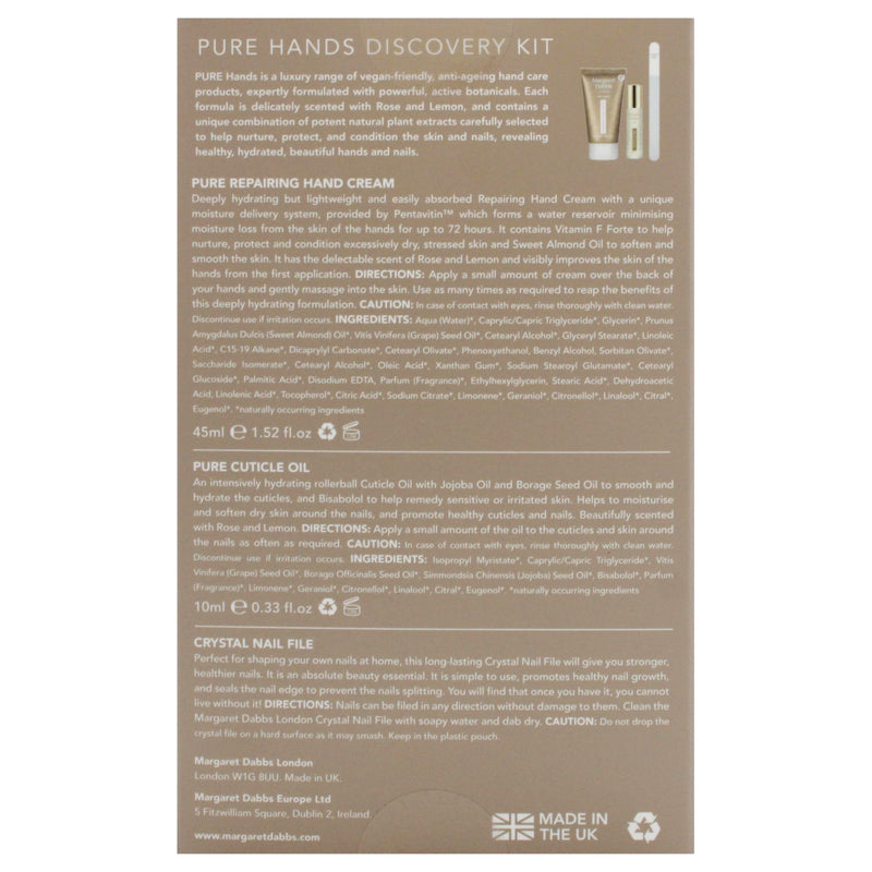 [Australia] - Margaret Dabbs London Pure Hands Discovery Gift Set with 45ml Repairing Hand Cream, 10ml Cuticle Oil and Small Crystal Nail File 