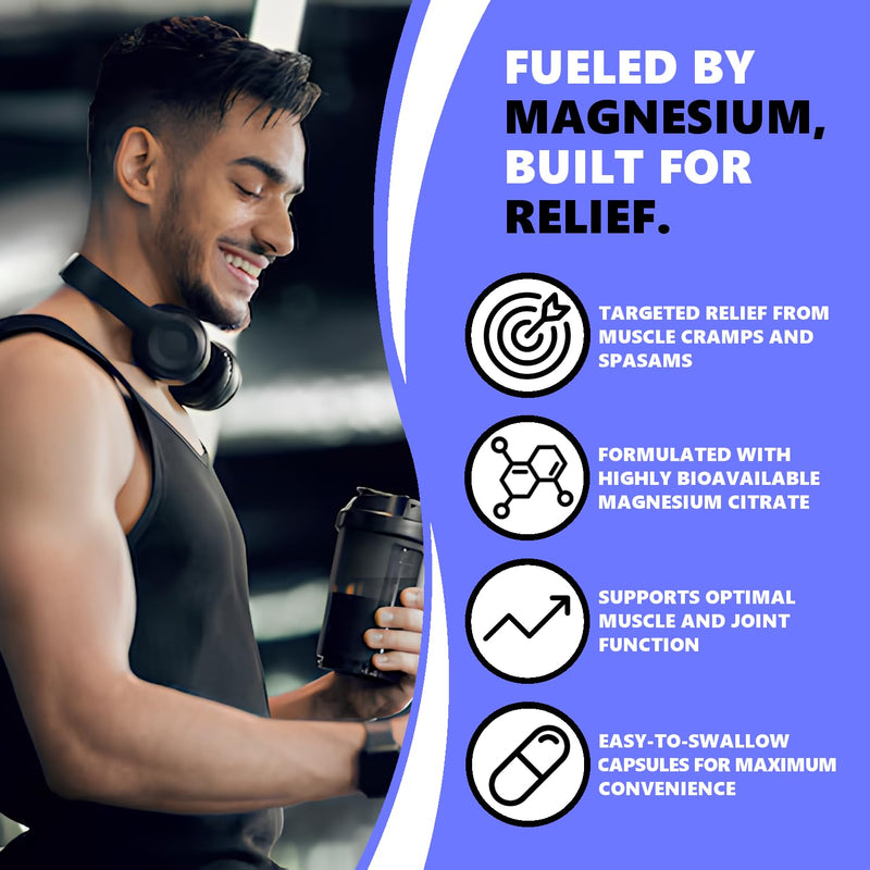 Cramp Relief Supplement, Magnesium Supplement for Muscle & Leg Cramps & Spasms, with Magnesium, VIT D3 & Calcium for Sleep & Muscle Relaxation, Halal & Suitable for Vegetarians, DeenVida Nutrition