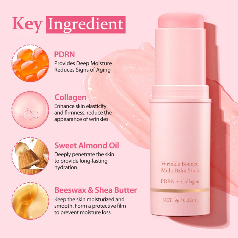 Pure Collagen Wand Stick 2 Pcs, PDRN & Collagen Stick For Face, Wrinkle Filler, Wrinkle Bounce Multi Balm | Firming Serum S-tick For Wrinkles | Portable C-ollagen Face Cream For Face Neck Lips