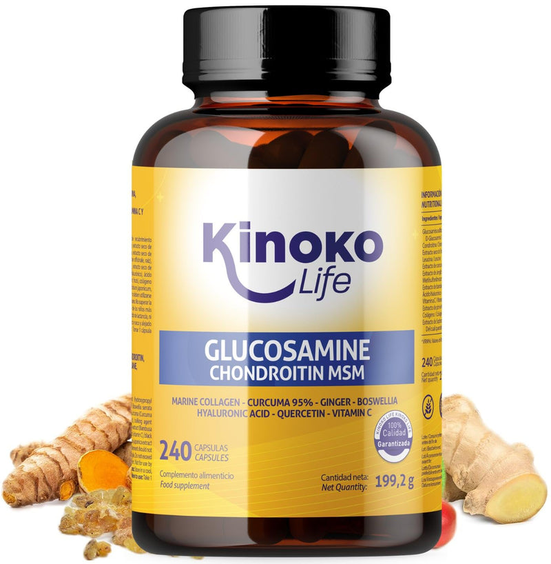 [Australia] - Kinoko life Glucosamine and Chondroitin - 240 capsules with MSM, marine collagen, hyaluronic acid, turmeric, black pepper, ginger, boswellia and quercetin. For joints, cartilage and bones 