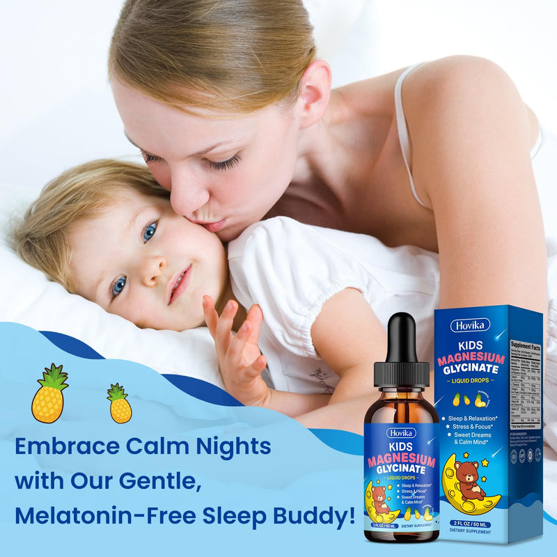 2 Pack Magnesium Glycinate Liquid for Kids with L-Theanine Omega-3, Vitamin B6, D3, Zinc - Kids Magnesium Drops Strawberry & Pineapple Flavor